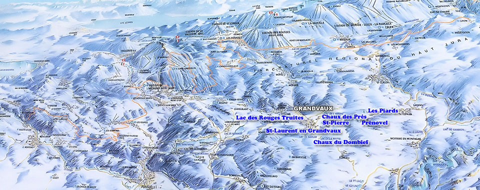 Carte interactive ski, Plan des domaines skiables des Montagnes du Jura